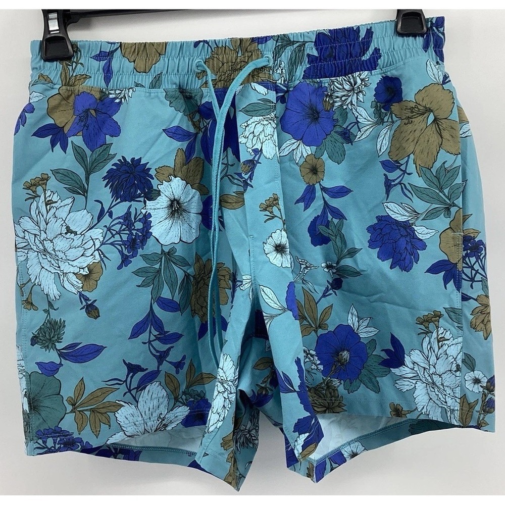 Lululemon Men's Channel Cross Swim Floral Print Shorts Ocean Air Blue Size M